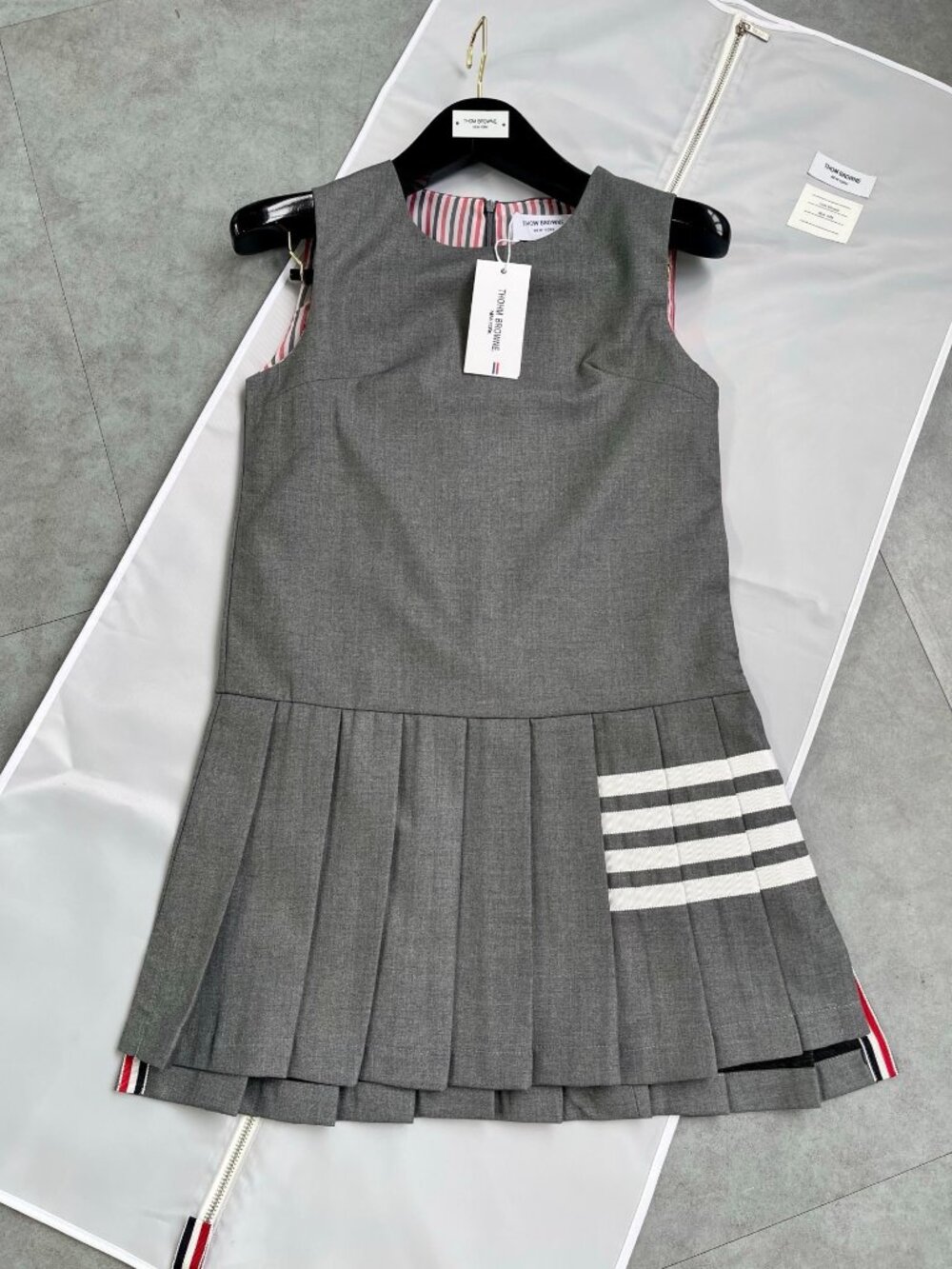 Thom Browne Grosgrain-Trimmed Sleeveless Pleated Dress